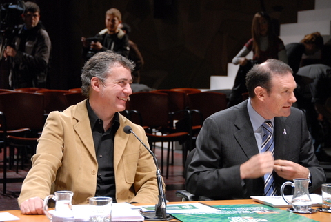 Foto: Urkullu e Ibarretxe en la presentaci�n del acto del domingo